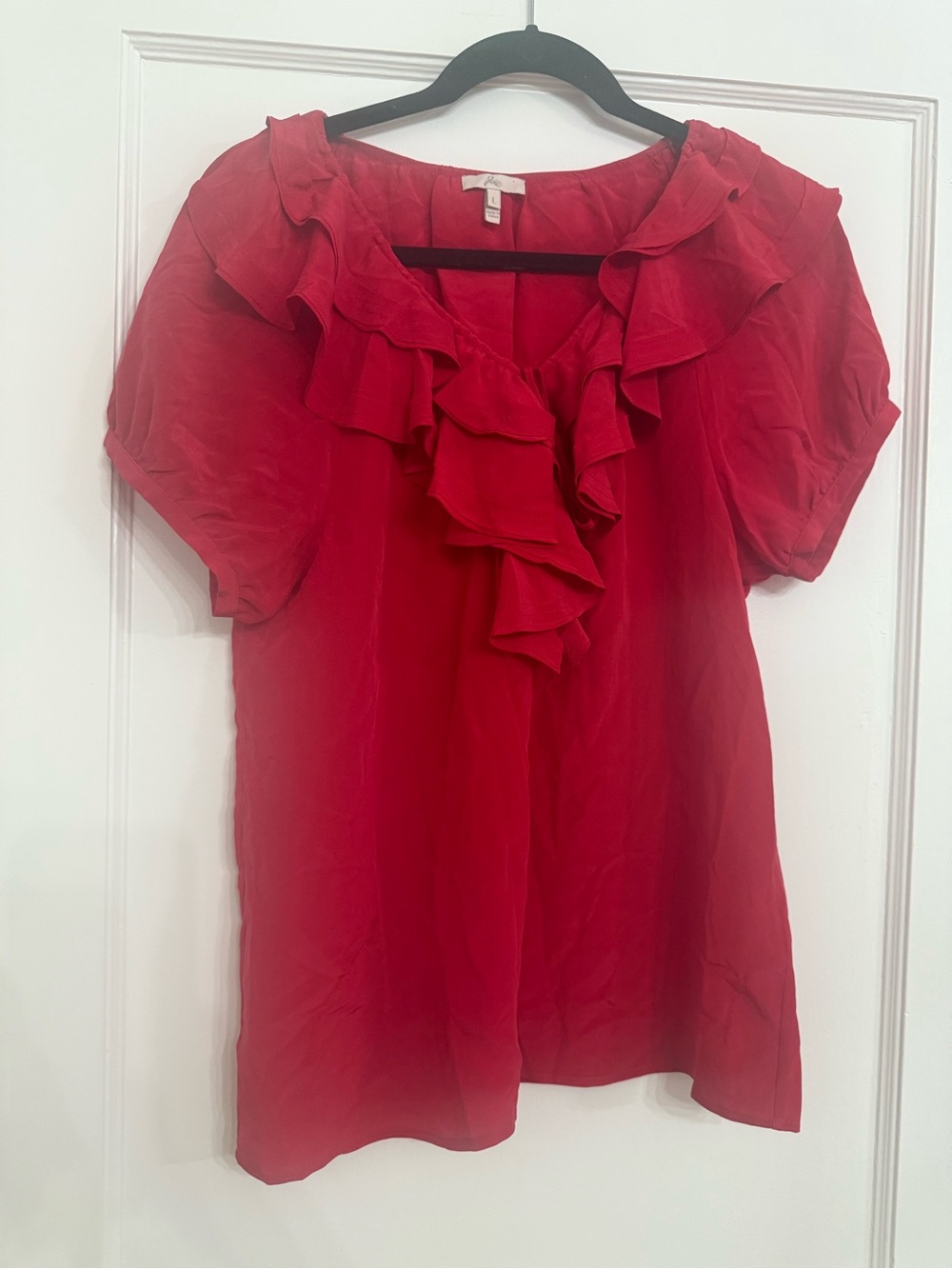 Joie 100% Silk Ruffle V-Neck Blouse -  Large